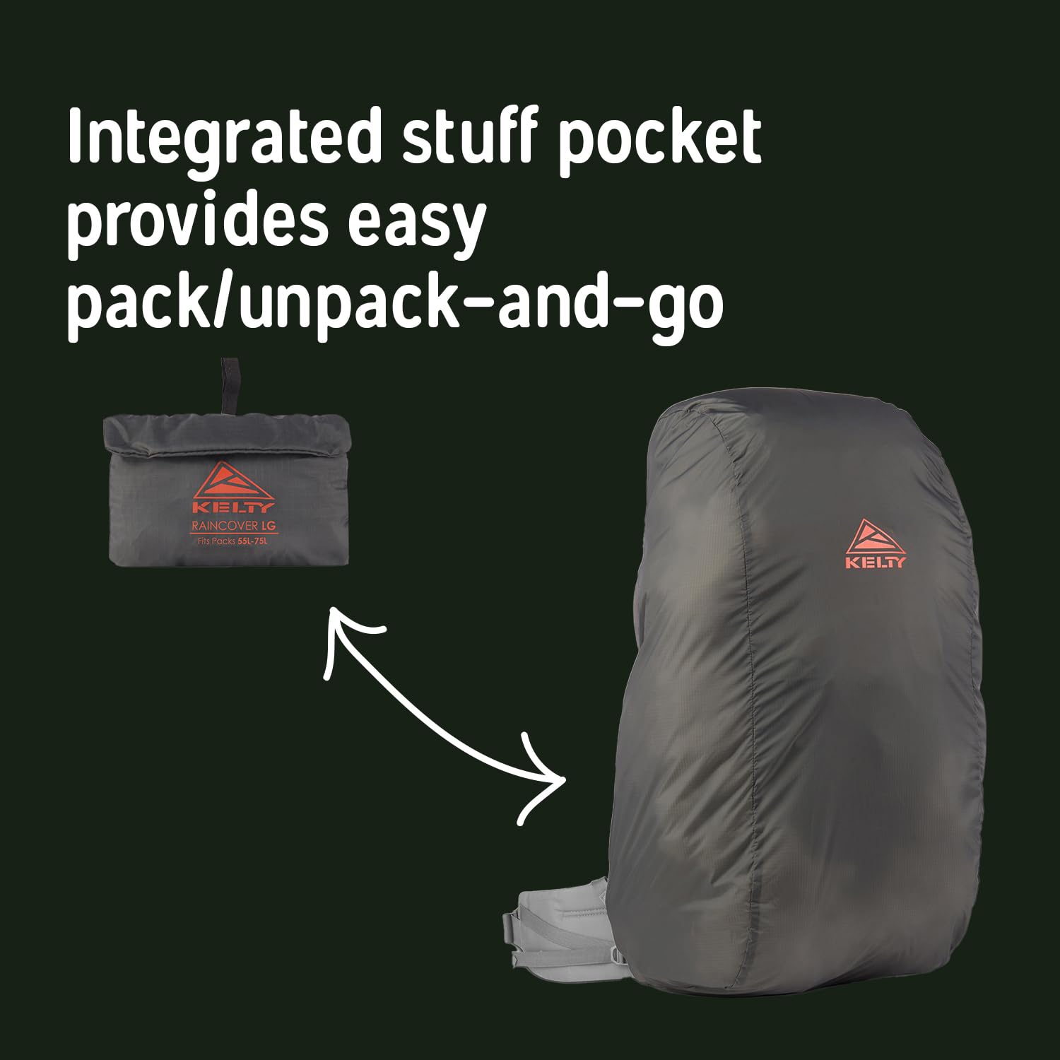 Kelty Backpack Rain Cover, Water Proof Cover for Hiking and Backpacking Packs 30 to 105 Liters, Elastic Cinch, Integrated Stuff Pocket, 2024 Update - Image 5