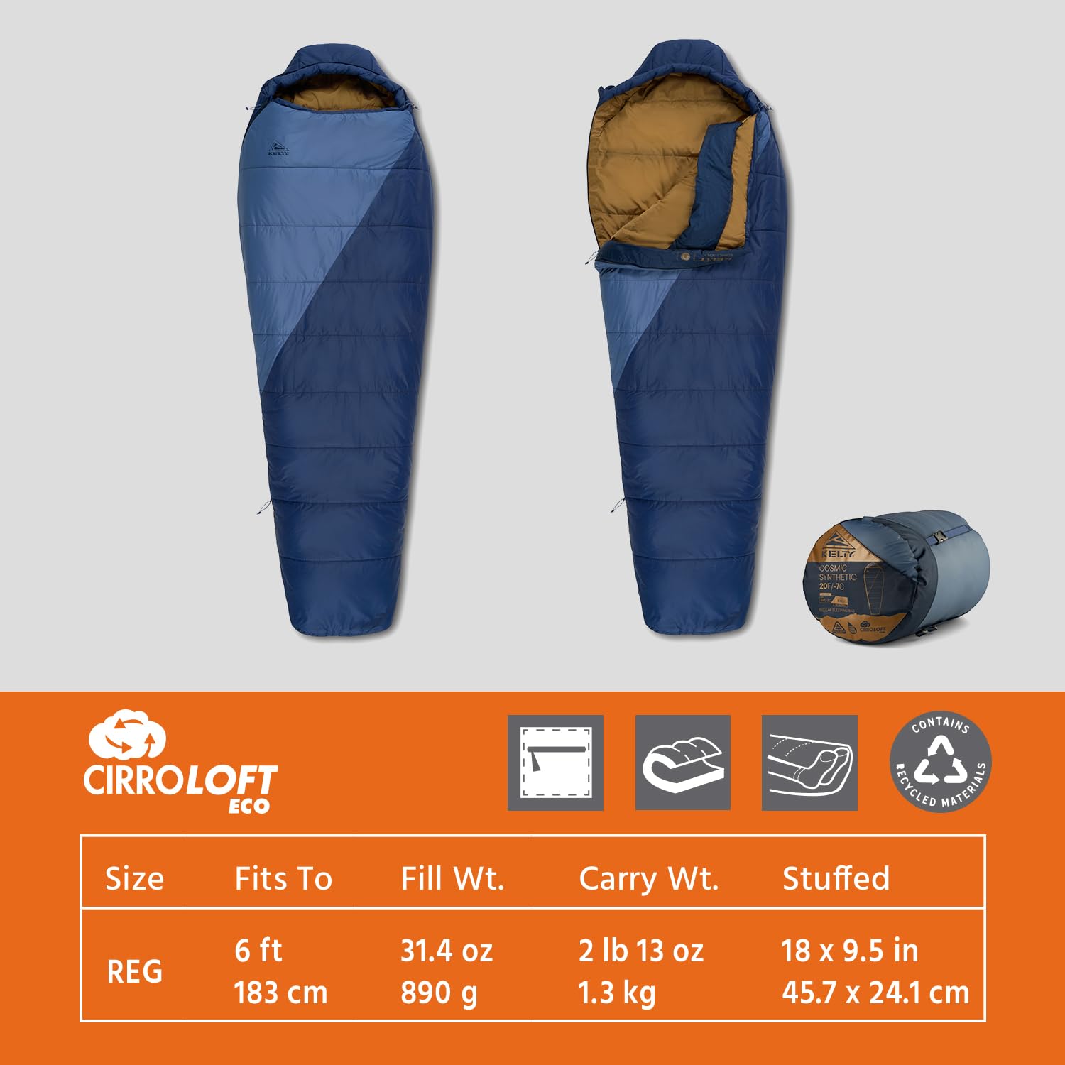 Kelty Cosmic Synthetic Fill 20 Degree Backpacking Sleeping Bag – Compression Straps, Stuff Sack Included - Image 3
