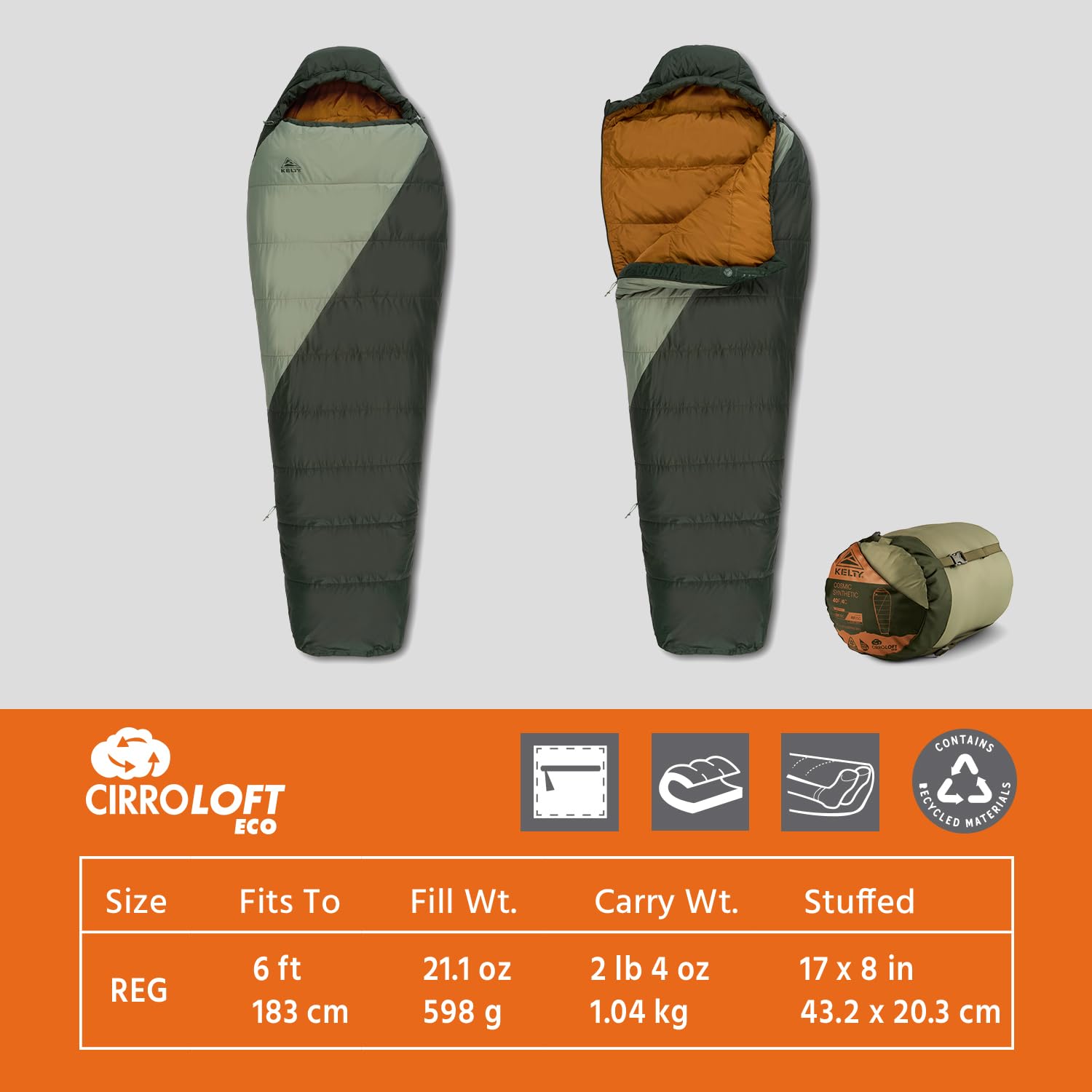 Kelty Cosmic Synthetic Fill 40 Degree Backpacking Sleeping Bag with Compression Straps, Compact and Lightweight, 2022 - Image 3