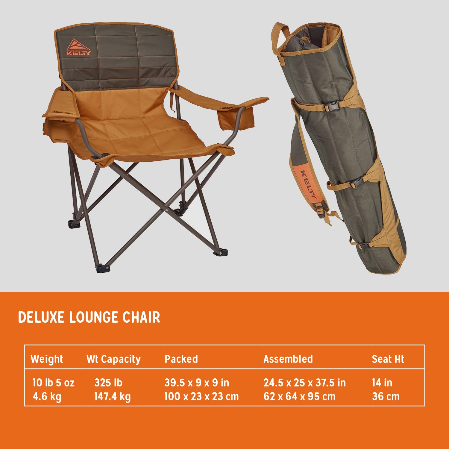Kelty Deluxe Lounge Chair – Folding Outdoor Camp Chair, Insulated Cupholders, Customized Recline, Steel Frame, Padded Roll Storage, 2024 (Deep Lake) - Image 3