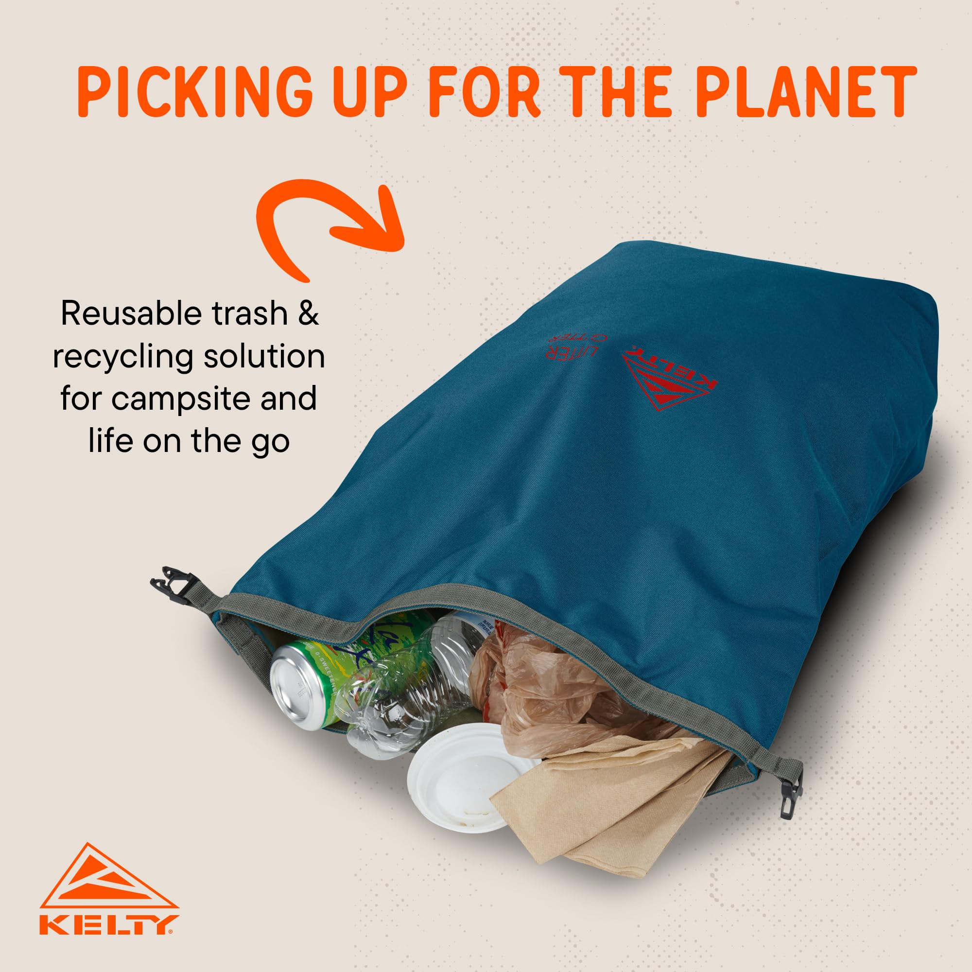 Kelty Litter G’tter Reusable Heavy Duty Garbage Bag and Carry Sack for Firewood, Cans, and Campsite Trash – Puncture + Water Resistant Fabric, Roll Top, 30L Capacity - Image 4