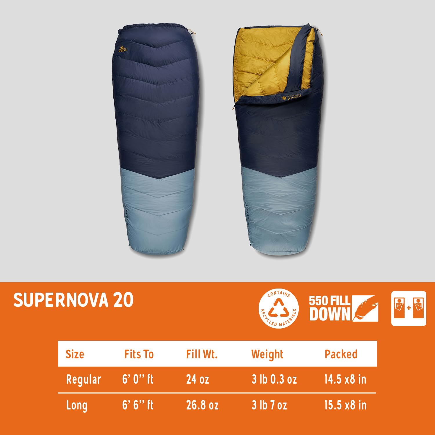 Kelty Supernova Down Sleeping Bag, Compact + Lightweight, Roomy Shape for All Body Types and Sleep Positions, Recycled Shell Fabrics - Image 5