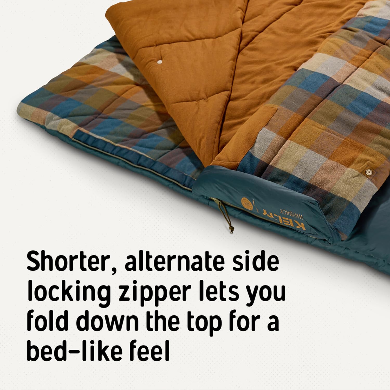 Kelty Wayback Flannel Lined Sleeping Bag, Built in Blanket, Traditional Rectangle Shape, Organic Flannel Cotton Liner, Dual Locking Slide Zips - Image 10