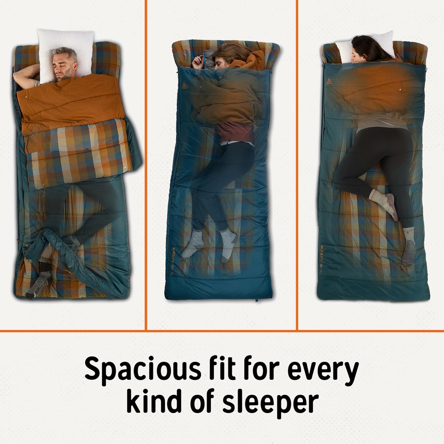 Kelty Wayback Flannel Lined Sleeping Bag, Built in Blanket, Traditional Rectangle Shape, Organic Flannel Cotton Liner, Dual Locking Slide Zips - Image 5