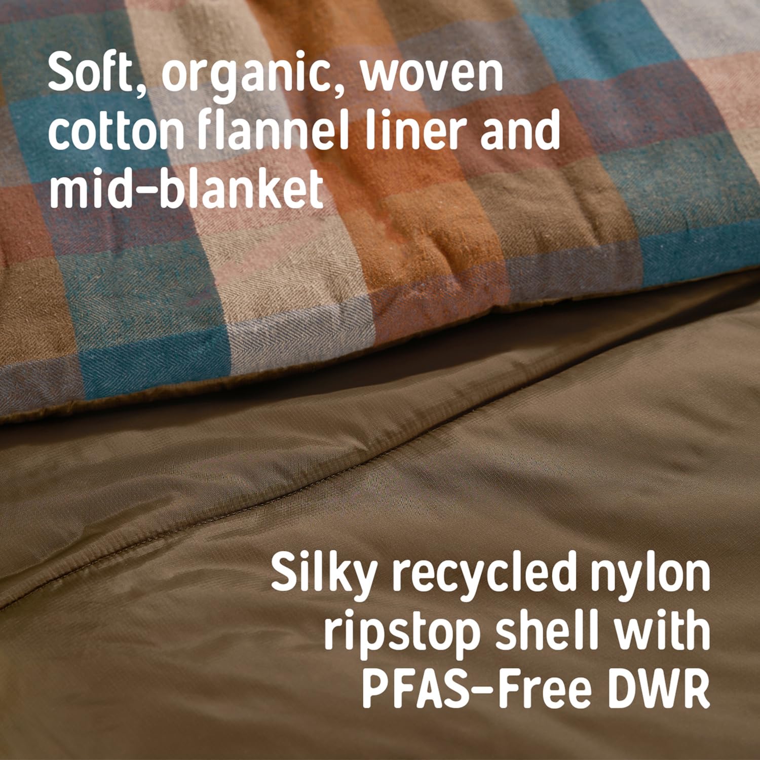 Kelty Wayback Flannel Lined Sleeping Bag, Built in Blanket, Traditional Rectangle Shape, Organic Flannel Cotton Liner, Dual Locking Slide Zips - Image 6