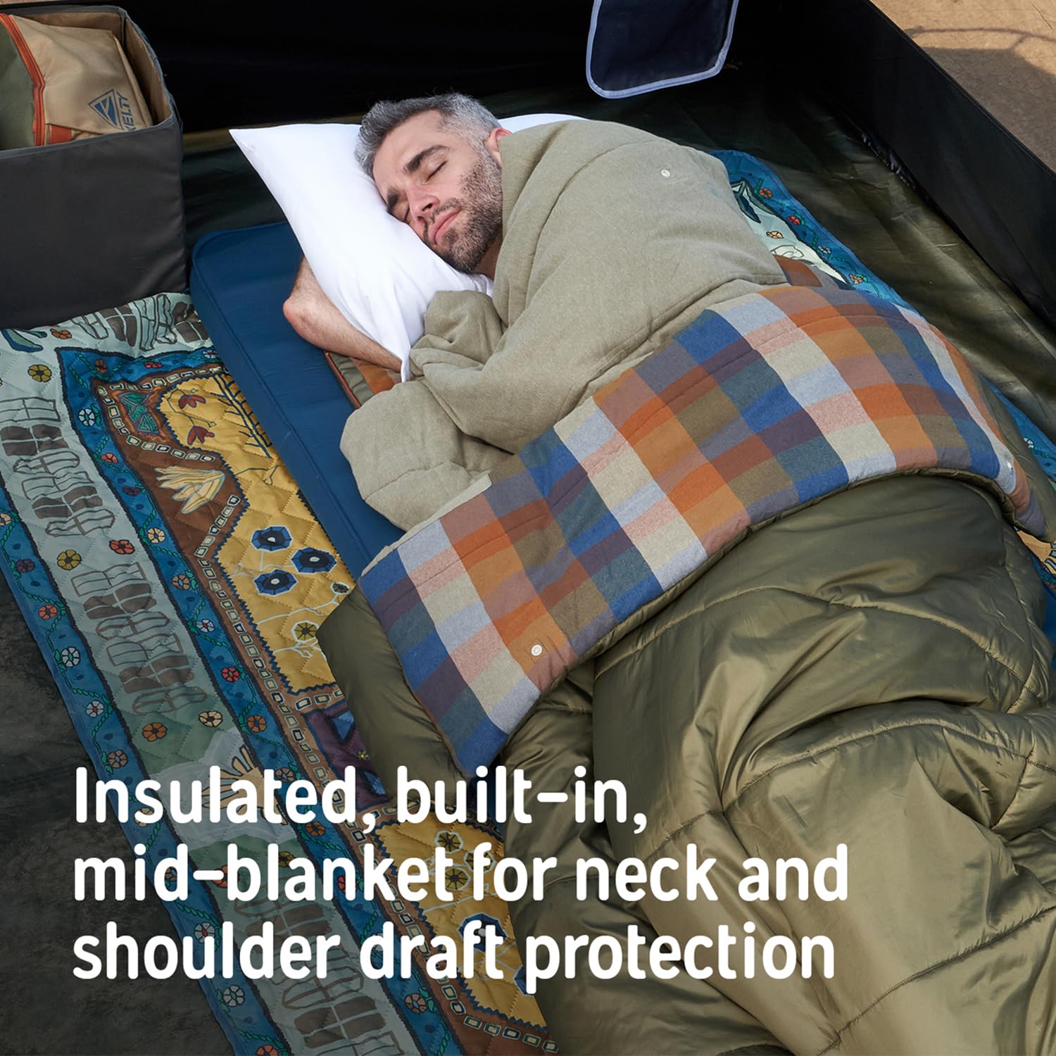 Kelty Wayback Flannel Lined Sleeping Bag, Built in Blanket, Traditional Rectangle Shape, Organic Flannel Cotton Liner, Dual Locking Slide Zips - Image 9